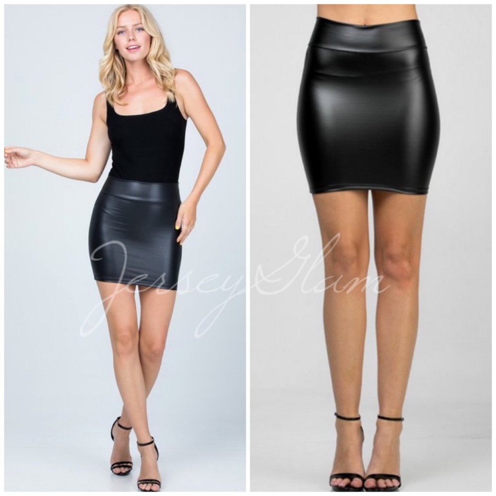 SOLD OUT Black High Waist Faux Leather Mini Skirt - Picture 1 of 10